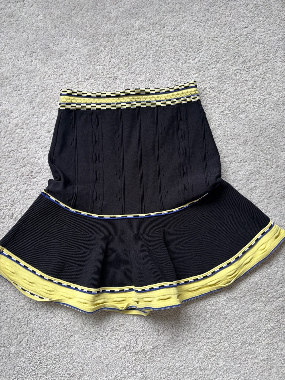 Sandro Black and Yellow Flared Knit Skirt